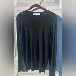 Zara Black Knit Sweater with Gold Shoulder Buttons